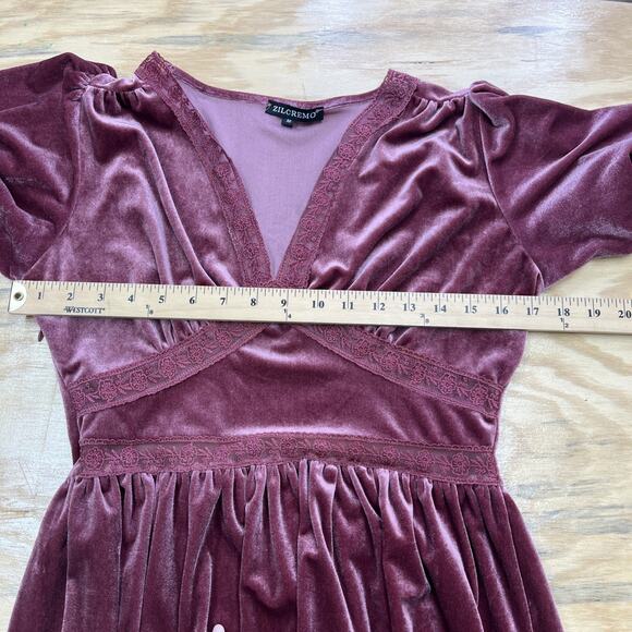 Zilcremo Velvet Babydoll Fit & Flare Midi Dress Size Medium Romantic Coquette - Picture 12 of 14